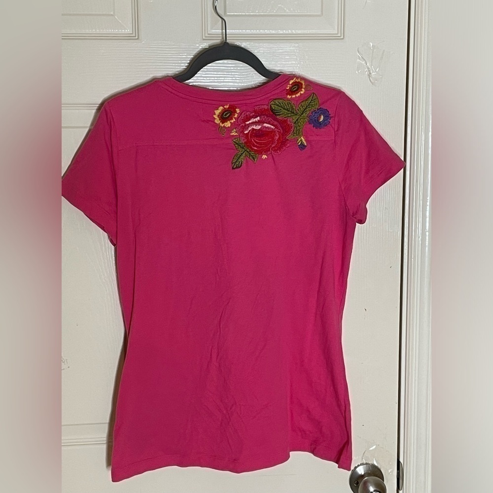 Johnny Was Floral Embroidered Cotton Jersey T-Shirt Large - Picture 7 of 11